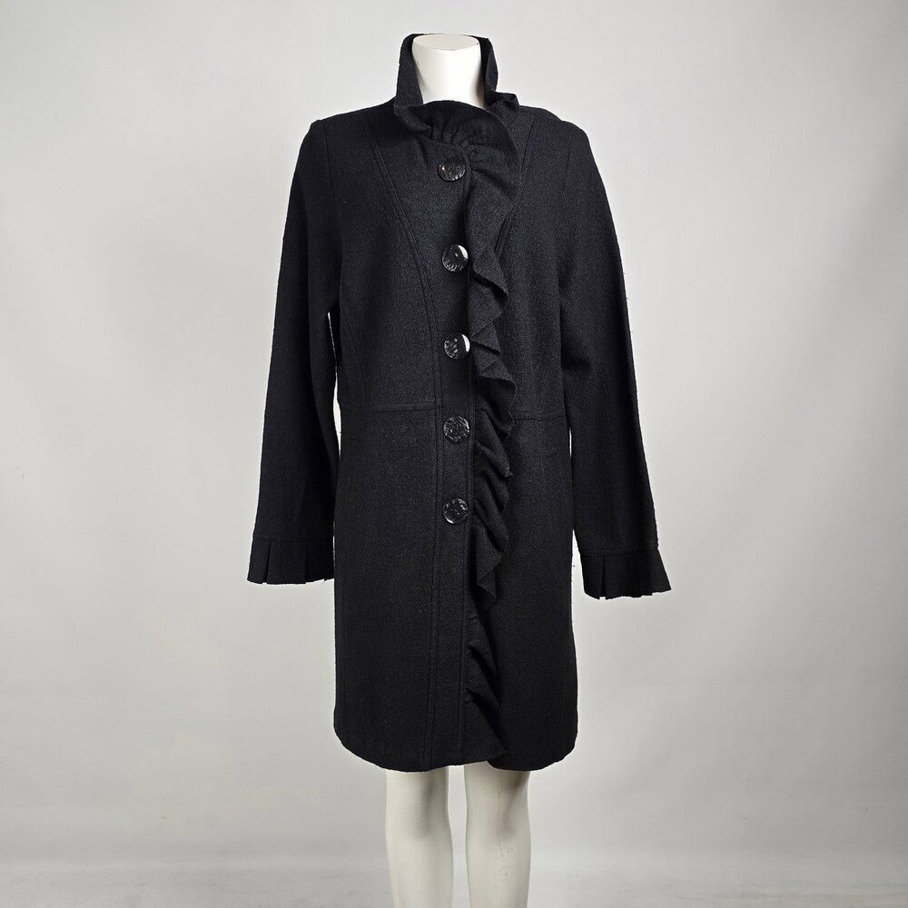 Renuar Black Ruffle Wool Button Up Jacket Size XXL